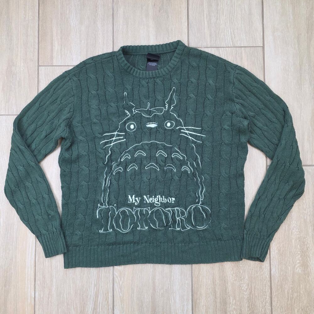 Our Universe Studio Ghibli Totoro Sweater Unisex S Green Cable Knit Embroidered